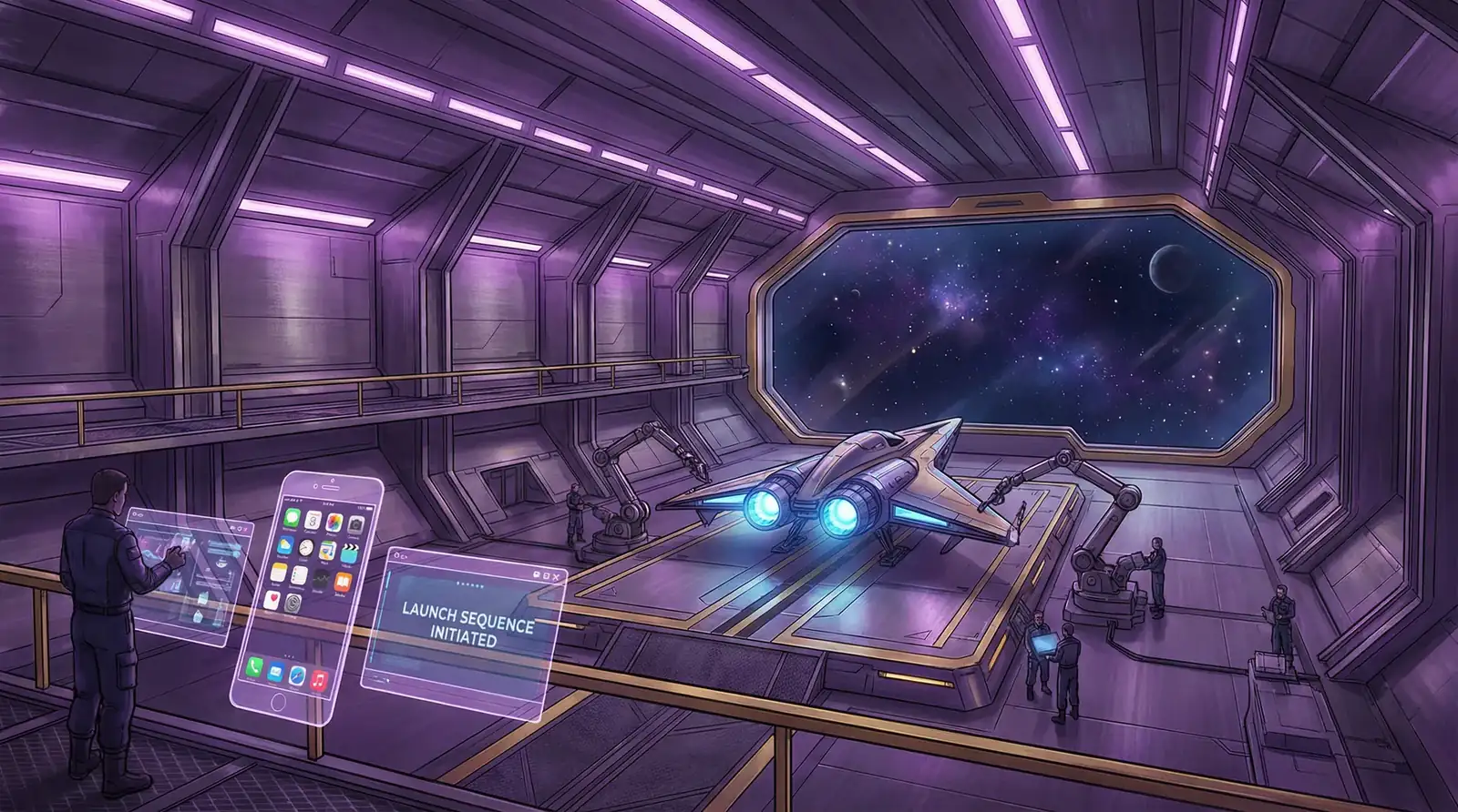 小小绘 APP下载 - 太空站机库中待命的星舰